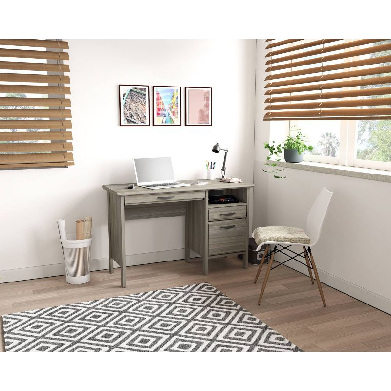47" Computer Desk Smoked Oak - Inval: Home Office Furniture with Keyboard Tray & File Storage