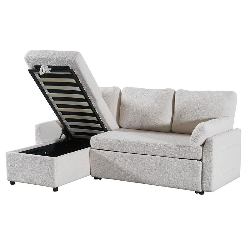 84.2" Sleeper Sofa Bed,Pull Out Sofa Bed with Storage Chaise L Shape Sectional Sofa Bed in Beige