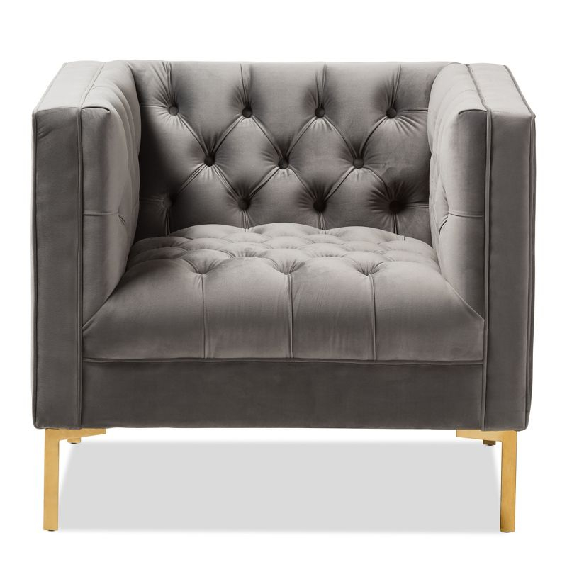 Zanetta Luxe and Glamour Velvet Upholstered Gold Finished Lounge Chair Gray - Baxton Studio