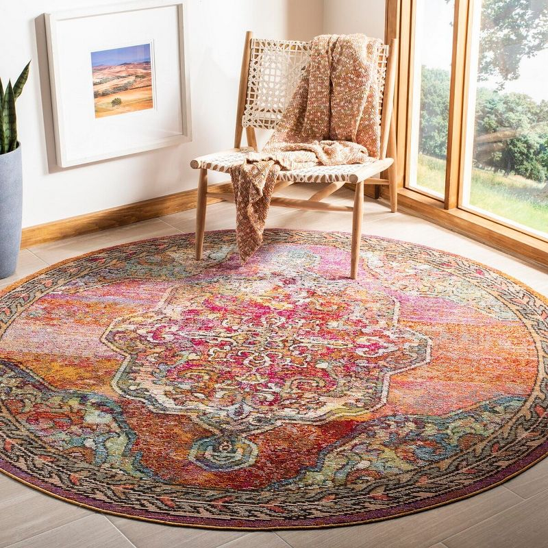 Crystal CRS502 Power Loomed Area Rug - Orange/Light Blue - 7' Round - Safavieh.