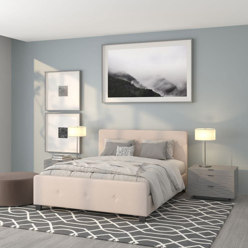 Flash Furniture Tribeca Queen Size Tufted Upholstered Platform Bed in Beige Fabric