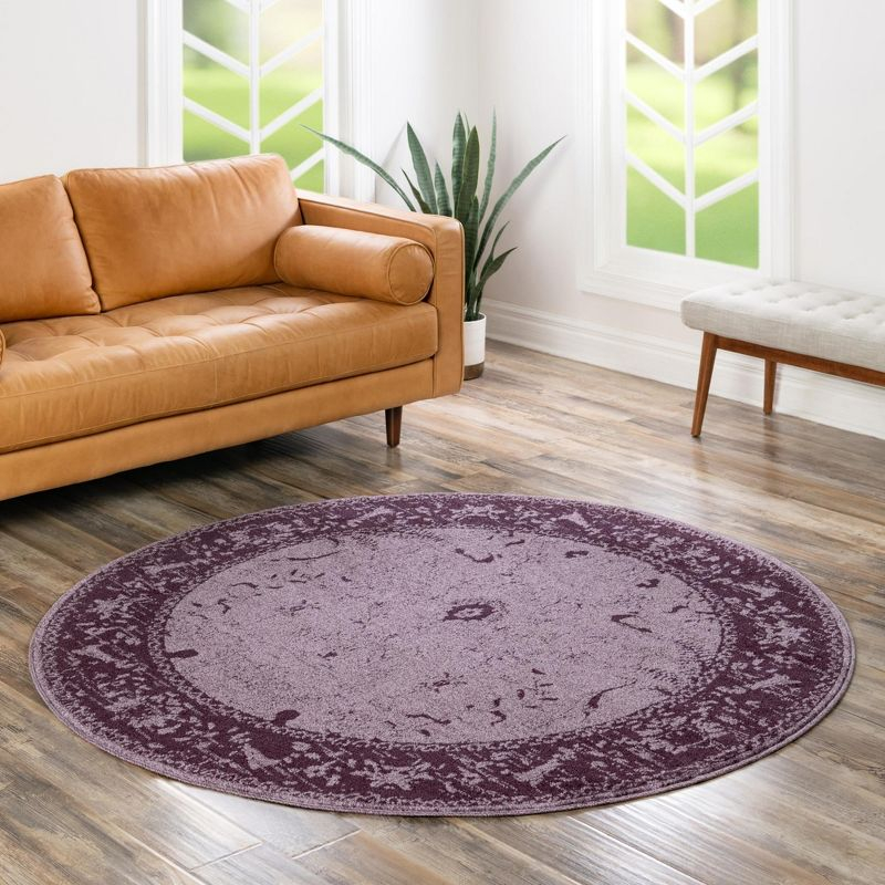 Unique Loom 12' 2 x 12' 2 Round Purple La Jolla Floral Area Rug