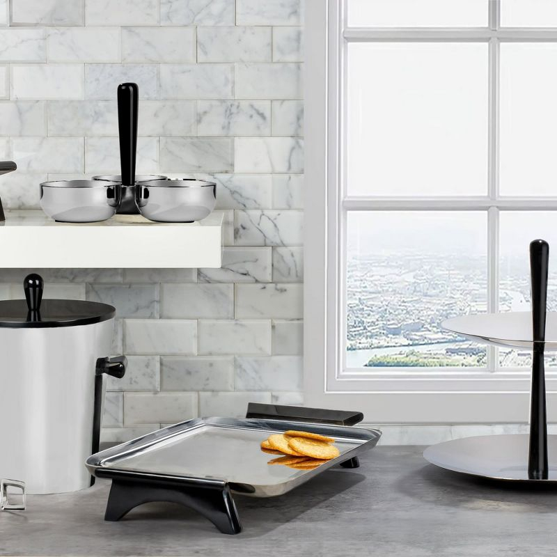 Nambe Circa Ice Bucket with Tongs, Stainless Steel with Black Resin Handles, Keeps Ice Cold, Barware Essential, for Home, Outdoor, Restaurant Use