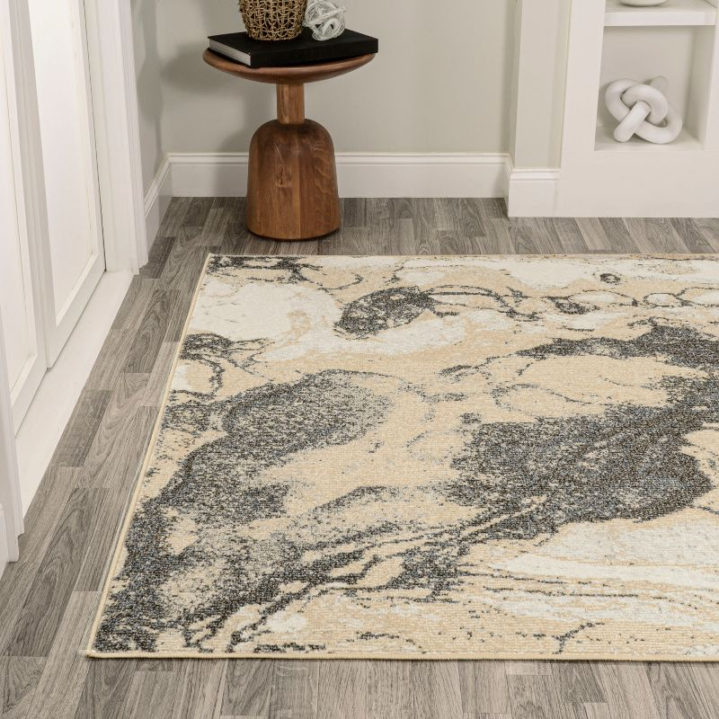 3' x 5' Marmo Abstract Marbled Modern Area Rug, Gold/Gray - JONATHAN Y