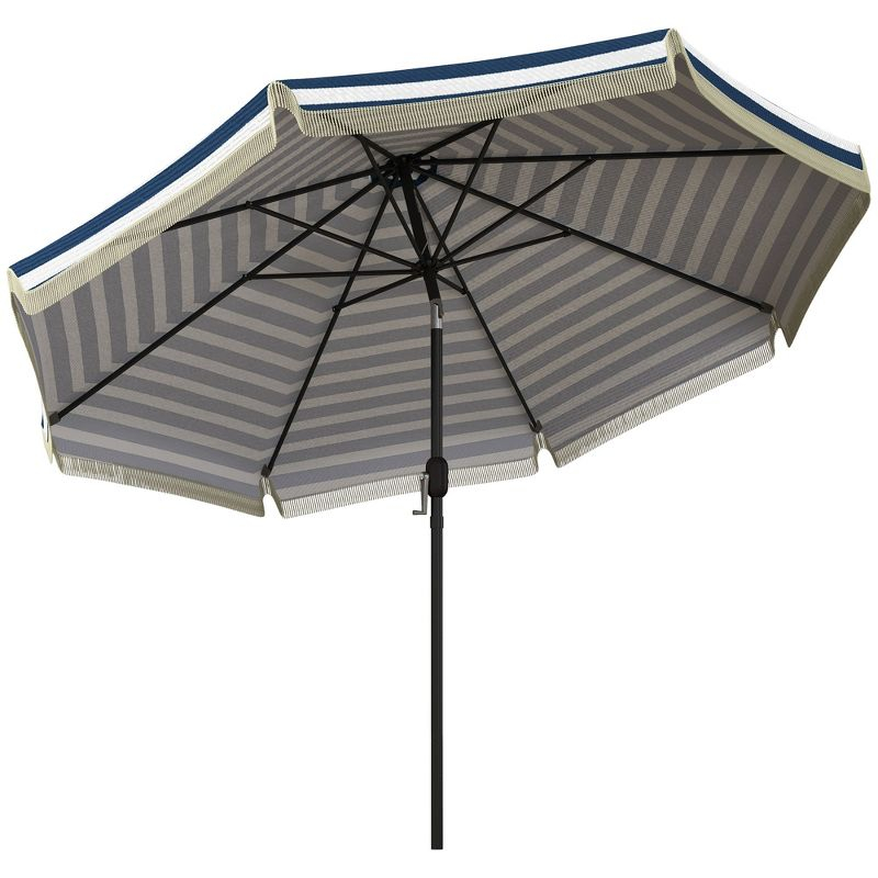 Outsunny 9' Patio Umbrella with Push Button Tilt and Crank Outdoor Double Top Market Umbrella, Blue Striped