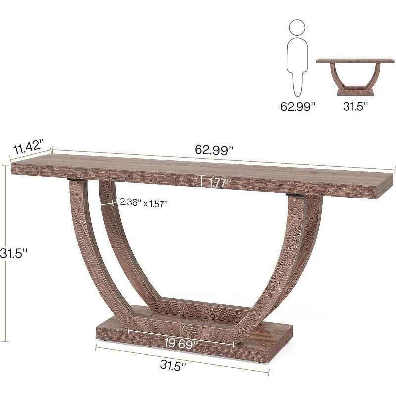 Tribesigns 63 Inches Farmhouse Wood Console Table for Entryway, Narrow Long Foyer Sofa Table with Geometric Legs for Hallway, Entrance, Brown