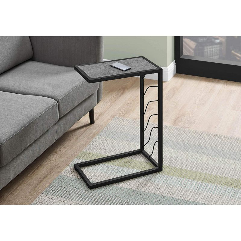 Monarch Specialties Accent Table C-Shaped End Side Snack Living Room Bedroom Metal Laminate Grey Black Contemporary Modern