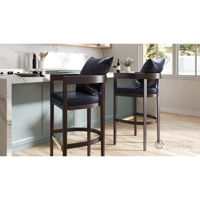 Ritz Upholstered Beech Wood Barstool Ivory - Manhattan Comfort: Gold Footrest, 30.5" Height, No Assembly Required