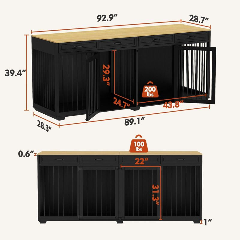 Famapy Spacious Large Double Dog Cage Furniture with Multiple Drawers Black