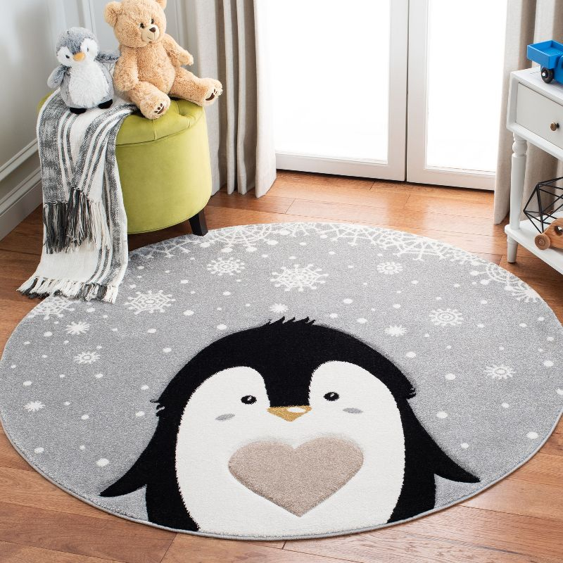 Carousel Kids CRK132 Power Loomed Area Rug - Light Grey/Black - 5'3" round - Safavieh.