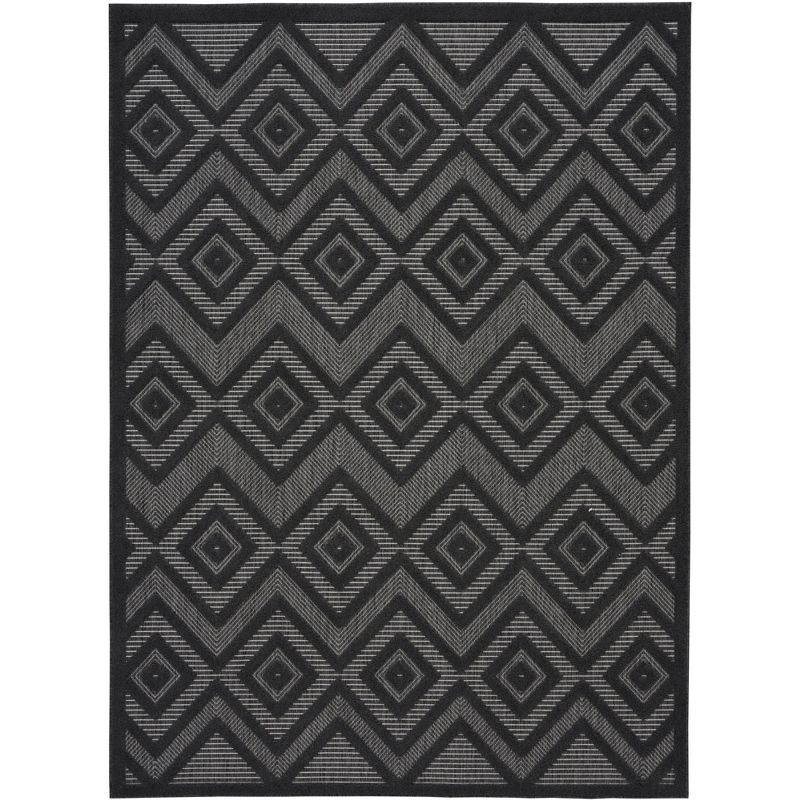 Nourison Versatile Diamond Geometric Flatweave Indoor Outdoor Area Rug Charcoal/Black 6' x 9'