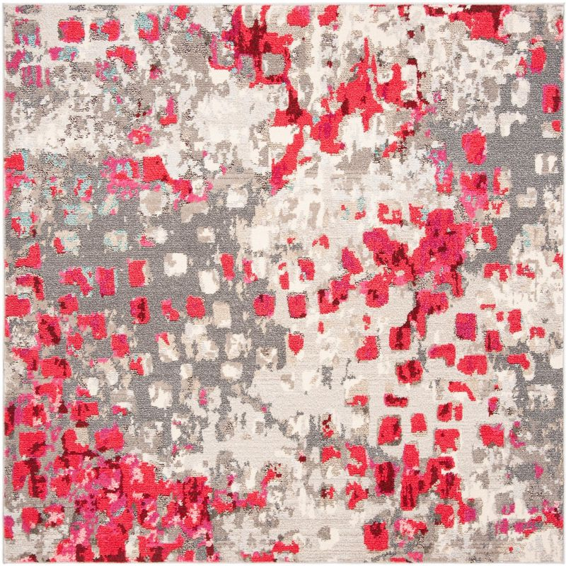 Madison MAD425 Power Loomed Indoor Accent Rug - Grey/Red - 3'x3' - Safavieh
