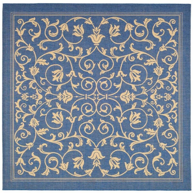 Courtyard CY2098 Power Loomed Indoor and Outdoor Area Rug - Blue/Natural - 6'7"x6'7" - Safavieh