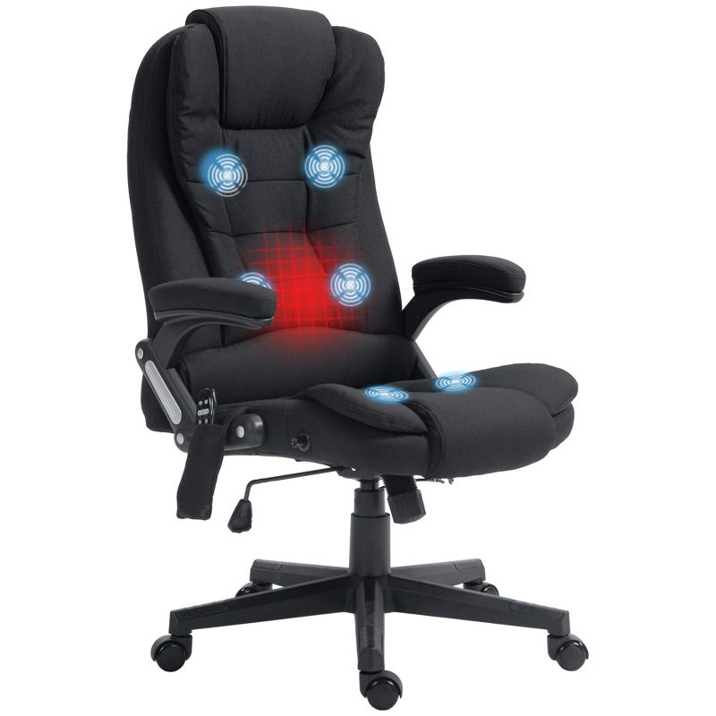 Vinsetto 6 Point Vibrating Massage Office Chair with Heat, Linen High Back Executive Office Chair with Reclining Backrest, Armrests, Black