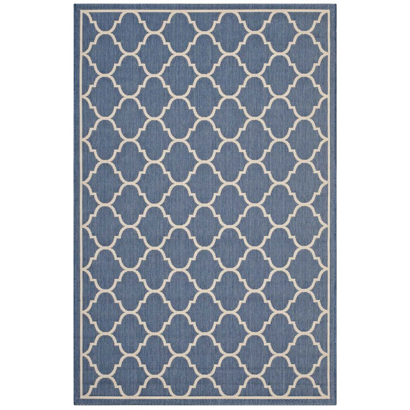 Modway Avena Moroccan Quatrefoil Trellis 8x10 Indoor and Outdoor Area Rug - Blue and Beige,  100% Soft Polypropylene ,  Tight Low Pile Weave