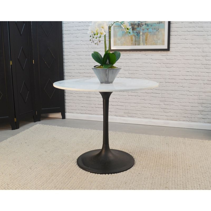 Carolina Living 40" Zaha Round Marble Top Dining Table Black/White: Pedestal Base, Seats 4