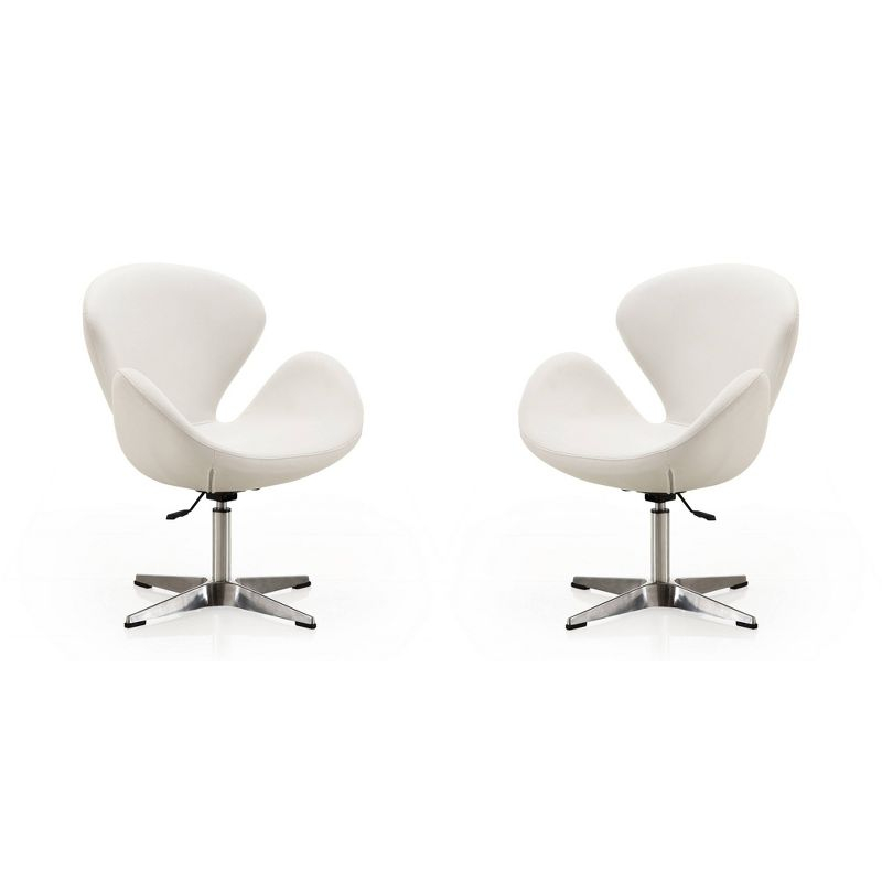 Set of 2 Raspberry Faux Leather Adjustable Swivel Chairs White - Manhattan Comfort