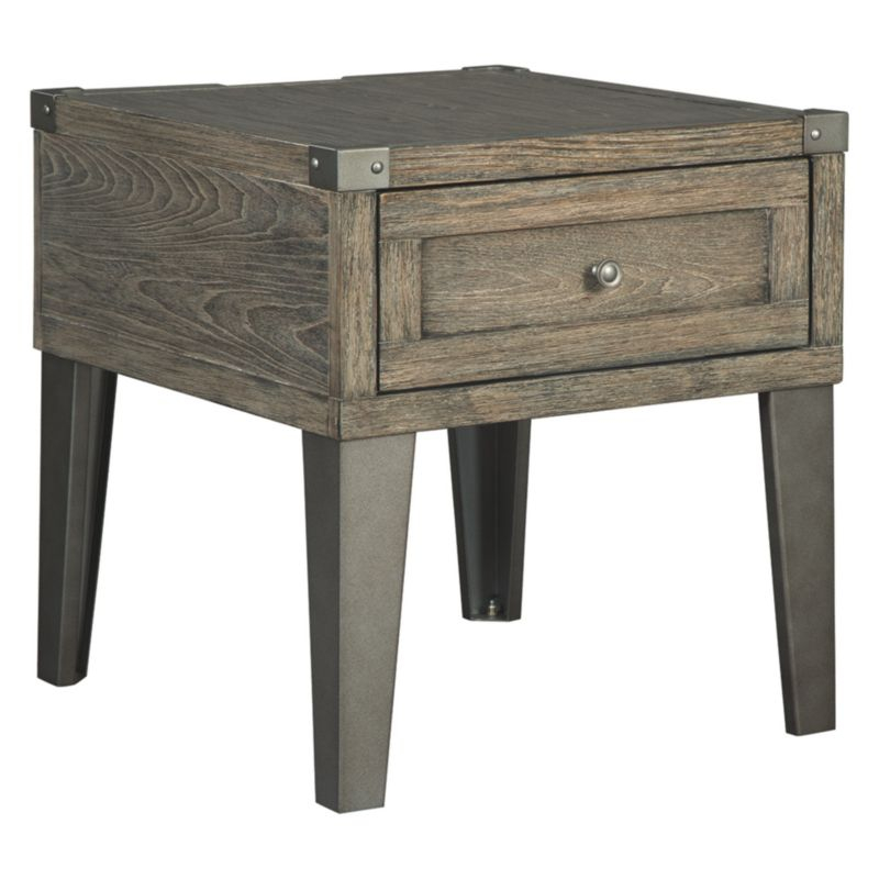 Signature Design by Ashley Chazney Rectangular End Table Rustic Brown: Farmhouse Style with Drawer Storage