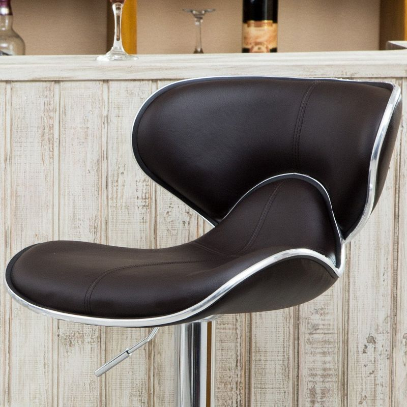 Roundhill Furniture Masaccio Cushioned Leatherette Upholstery Airlift Adjustable Swivel Barstool with Chrome Base, Brown, Set of 2