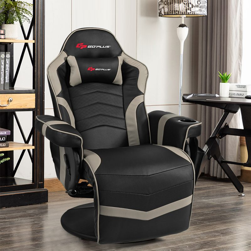 Costway Massage Gaming Recliner Reclining Racing Chair Swivel Gray