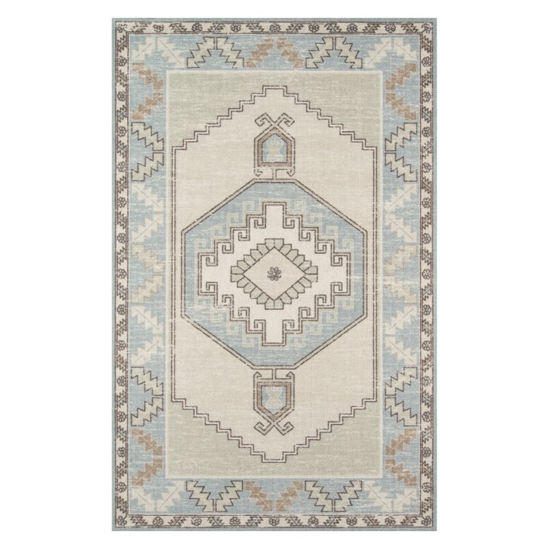 2'x3' Medallion Loomed Accent Rug Light Blue - Momeni: Traditional Wool & Nylon Area Rug, Low Pile, Indoor Use
