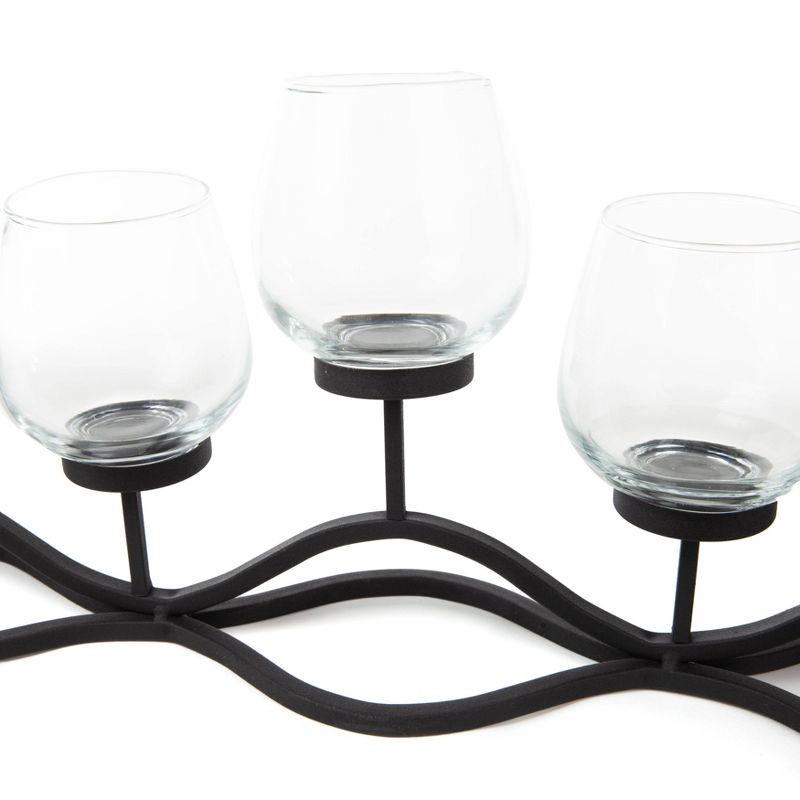 22" x 8" Decorative Iron 5-Tealight Candle Holder Black - Danya B: Glass & Iron, Tabletop Hurricane Centerpiece