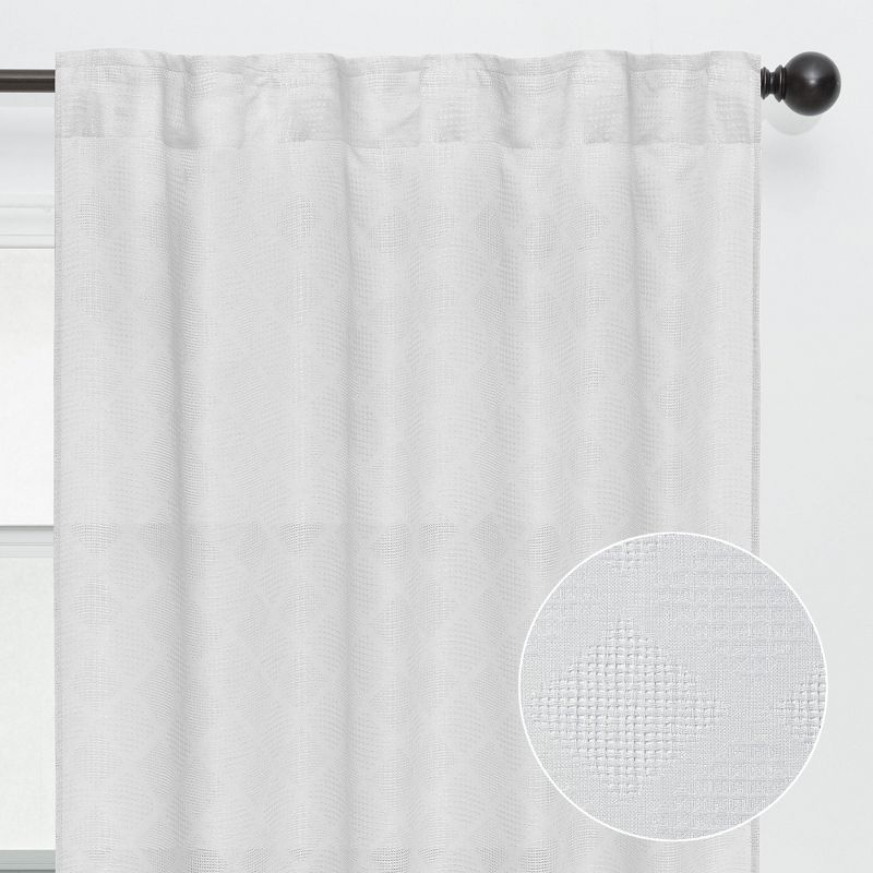 Chanasya 2pk Diamond Textured Semi Sheer Window Curtain Panels - Set of 2 - 52 x 108 Inches Long - White