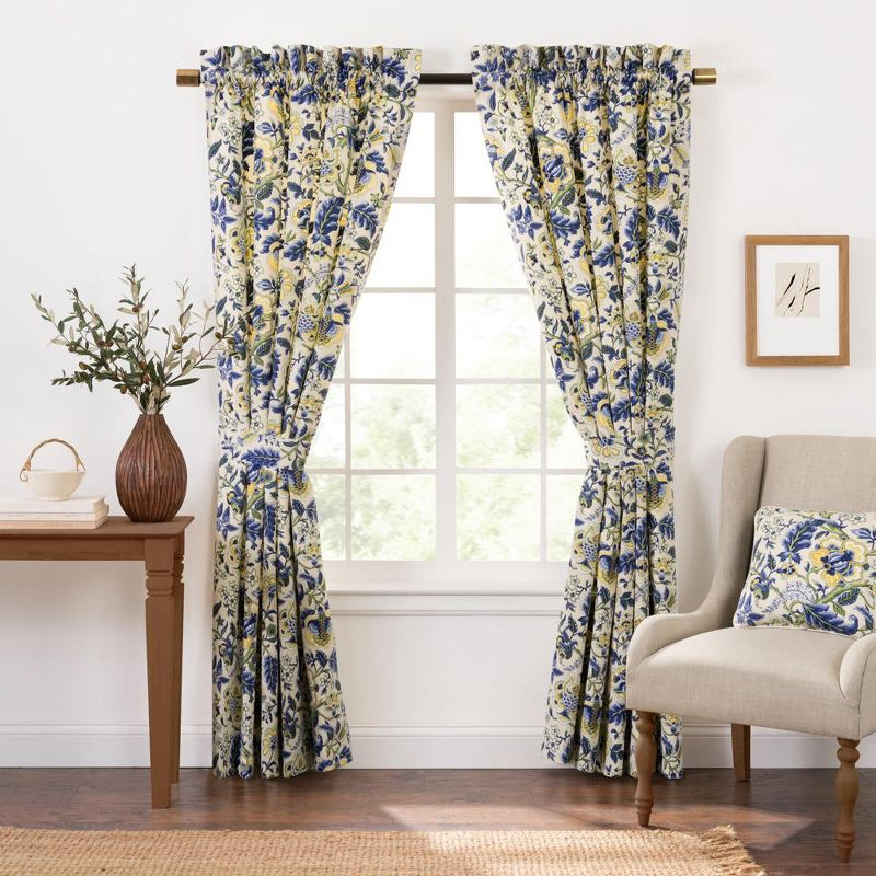 Ellis Curtain Regency 3" Rod Pocket Curtain Panel Pair with Tiebacks 96" x 84" Blue