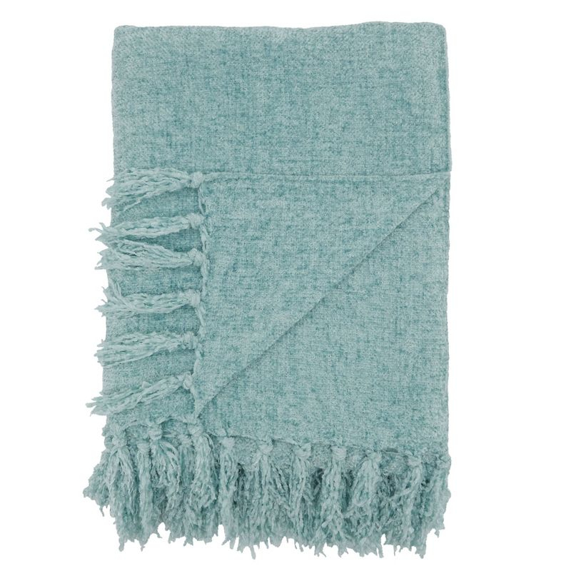 50"x60" Chenille Throw Blanket with Fringed Edges Aqua - Saro Lifestyle: Soft, Cozy for Couch, Woven Polyester