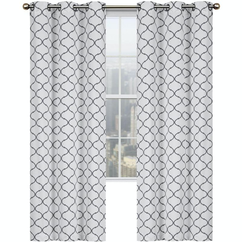 Kate Aurora Contemporary Living 2 Pack Gray And White Trellis Clover Window Curtains - 38 in. W x 84 in. L