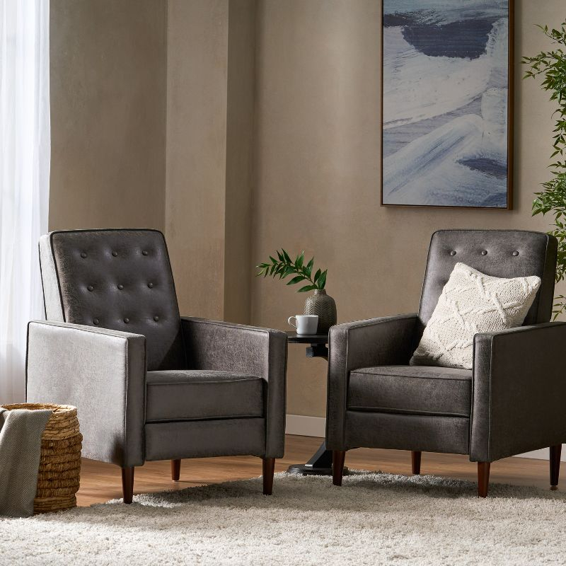 GDFStudio Mason Mid Century Modern Tufted Pushback Recliners (Set of 2), Slate/Microfiber