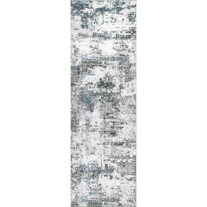 Nuloom Dali Abstract 2x8 Machine Washable Runner Indoor Area Rug for Living Room Bedroom Dining Room Entryway Hallway Kitchen, Blue Grey/Ivory