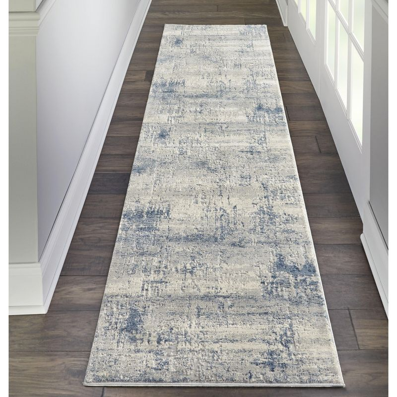 Nourison Rustic Textures Abstract Indoor Area Rug Ivory Blue 2'2" x 7'6"