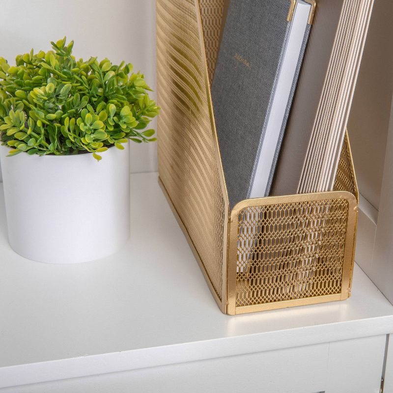 Martha Stewart Mesh Metal Single Slot Magazine File Holder Gold