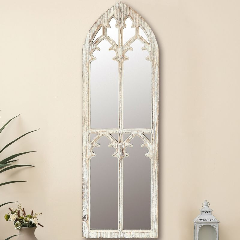 LuxenHome Distressed White Wood Cathedral Framed Wall Mirror