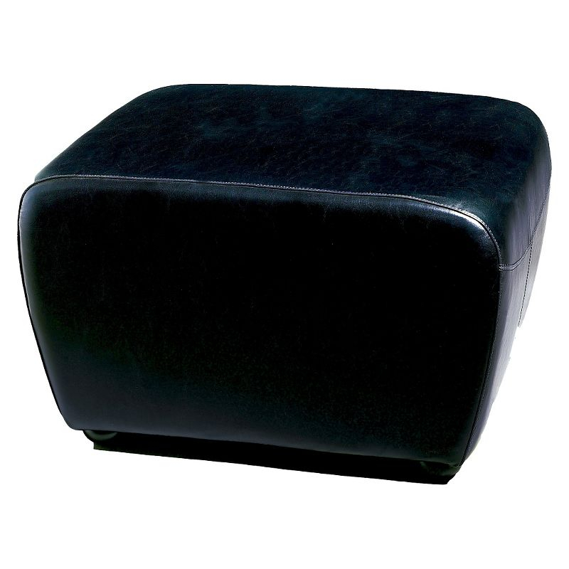 Full Leather Ottoman with Rounded Sides Black - Baxton Studio: Espresso Bycast, Non-Marking Feet, Comfort Padding