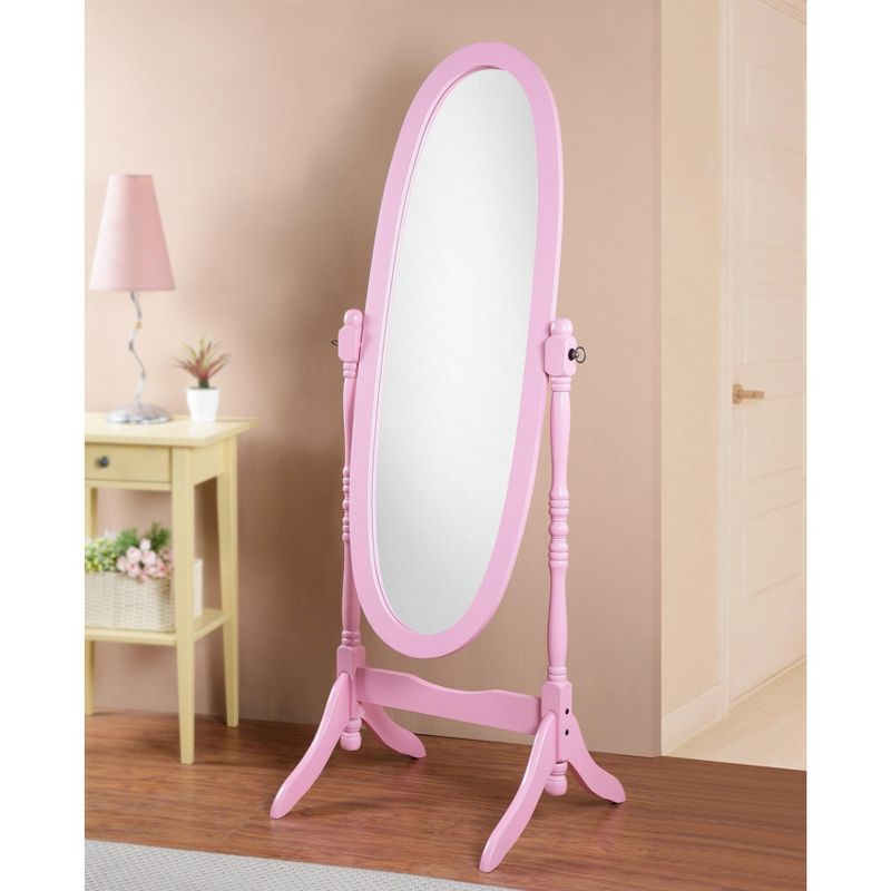 Roundhill Furniture Traditional Queen Anna Style Wood Floor Cheval Mirror Pink
