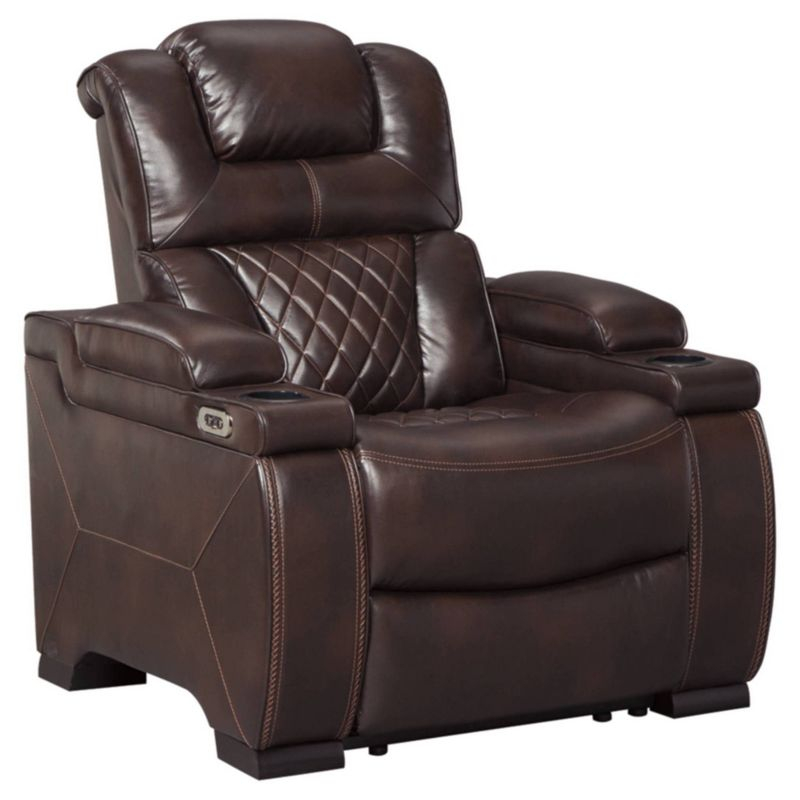 Warnerton Power Recliner with Adjustable Headrest Chocolate: USB Port, Cup Holder - Signature Design by Ashley