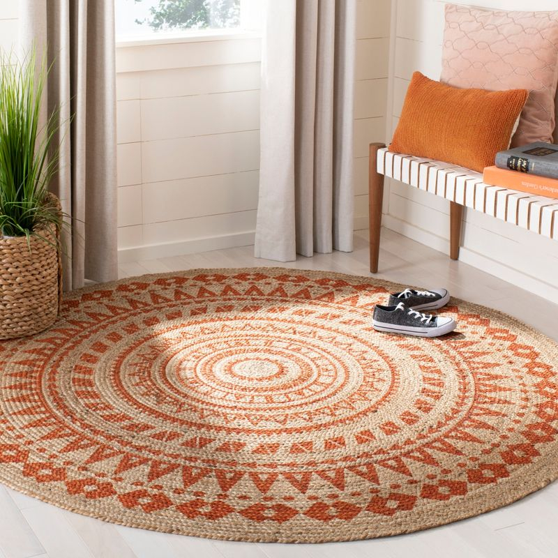 Natural Fiber NF802 Hand Woven Indoor Area Rug - Orange/Natural - 3' Round - Safavieh