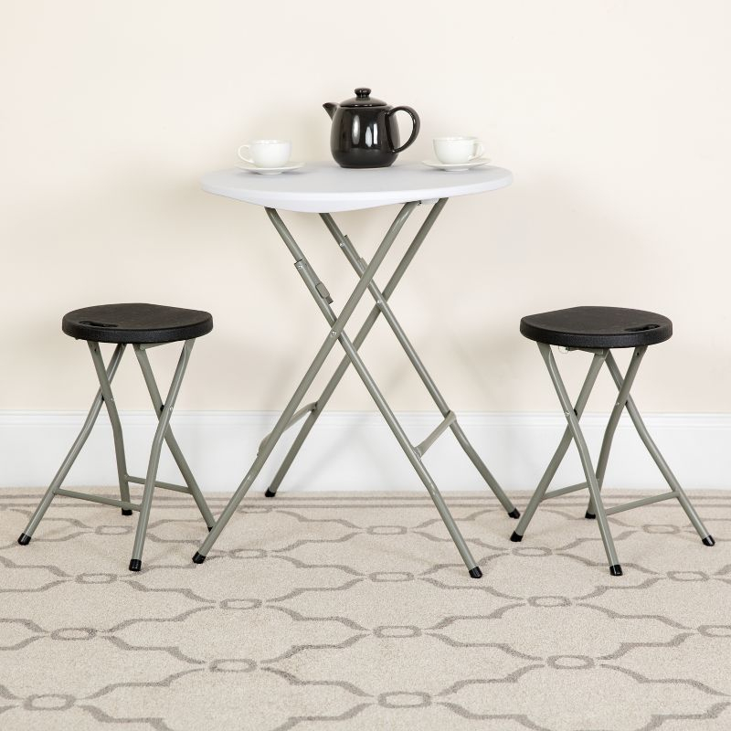 Emma and Oliver 2 Pack Foldable Portable Stool with Black Plastic Seat and Titanium Gray Frame