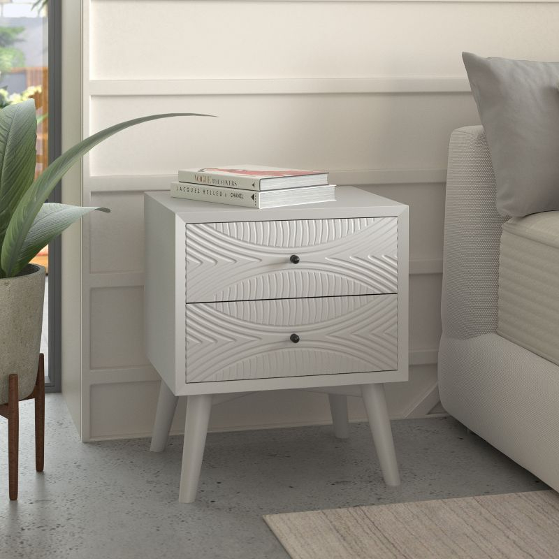 Alpine Furniture Tranquility 2 Drawer Nightstand, 22" W X 16" D X 26" H, white