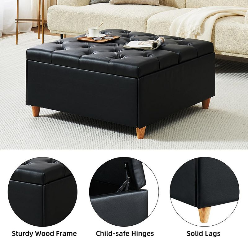 Garvee Leather Storage Ottoman Coffee Table with Lift Top, Faux Leather Ottoman with Storage, Square Storage Ottoman Bench for Bedroom Living Room