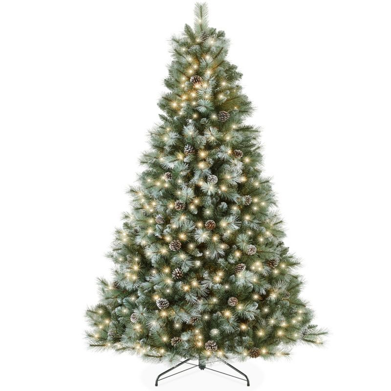Best Choice Products 6ft Pre-Lit Frosted Scotch Pine Christmas Tree w/ 946 Branch Tips, 250 2-in-1 LED Lights