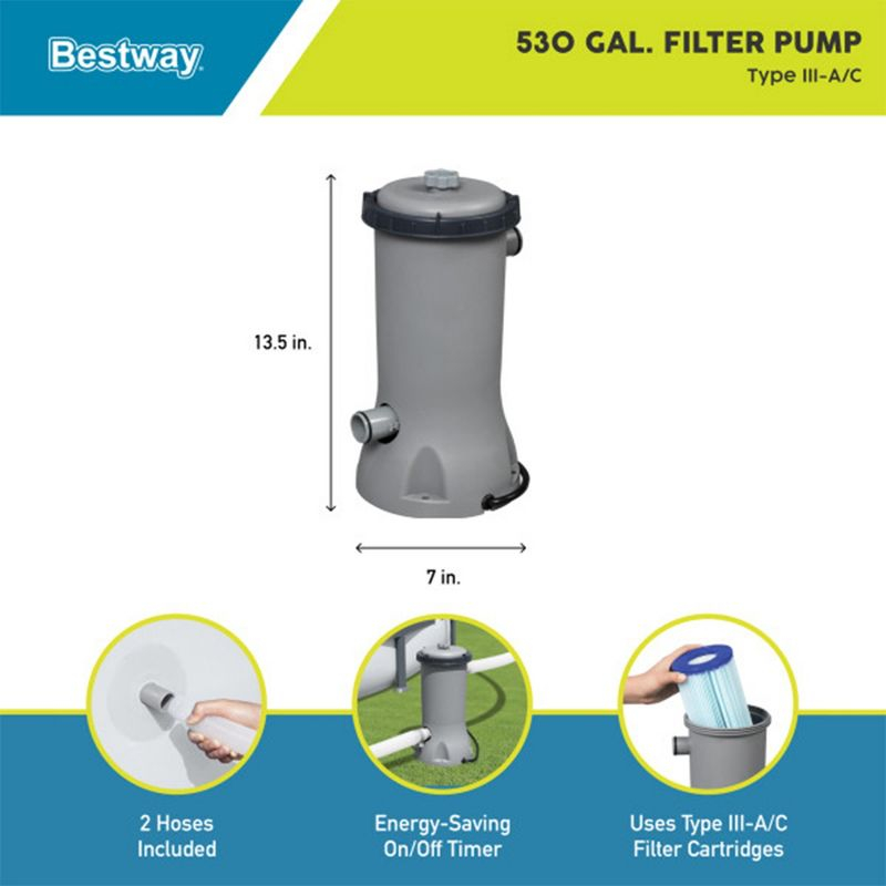 Bestway Flowclear 530 Gallons Per Hour 120 Volt Above Ground Swimming Pool Water Filter Pump Cartridge with Automatic Shut Off Timer