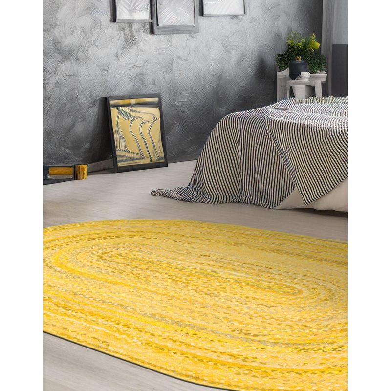 Unique Loom Braided Chindi Collection Area Rug - Layer (3' 3" x 5' 1" Oval Yellow Orange/Orange)