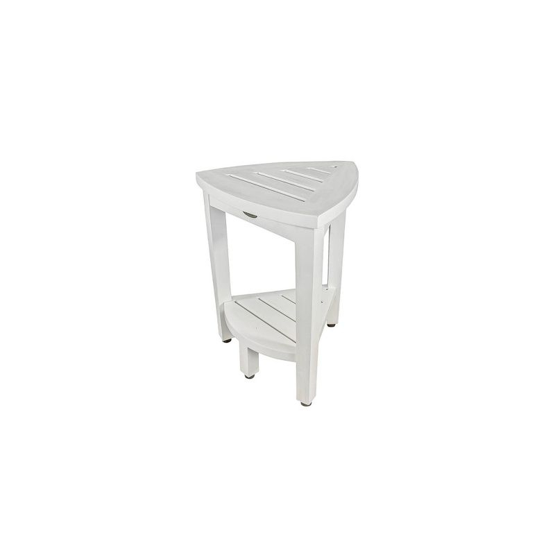 CoastalVogue 15" FlexiCorner ED1123 Wide Teak Wood Shower Bench/Stool : Microfiber, Machine Washable, Non-Slip Backing