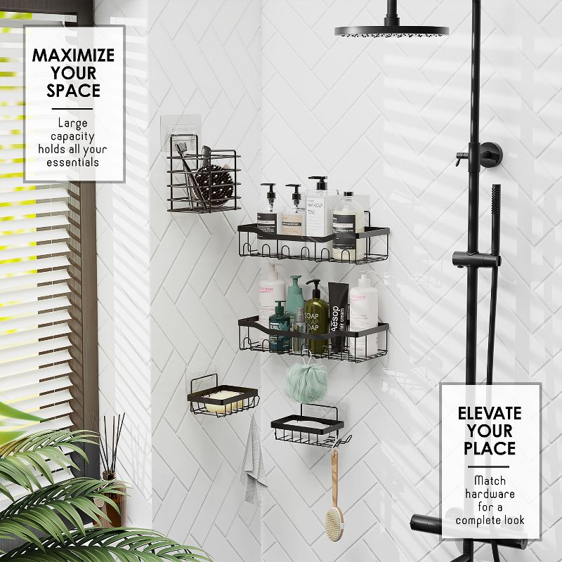 Shower Caddy and Bathroom Accessories Set - 25PC Blue Bathroom Accessory Set with Black Shower Shelf Caddy Set