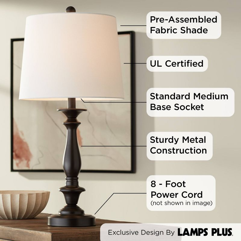 Regency Hill Rustic Traditional Table Lamps 26" High Set of 2 Dark Bronze Metal Candlestick White Drum Shade for Bedroom Living Room House Bedside
