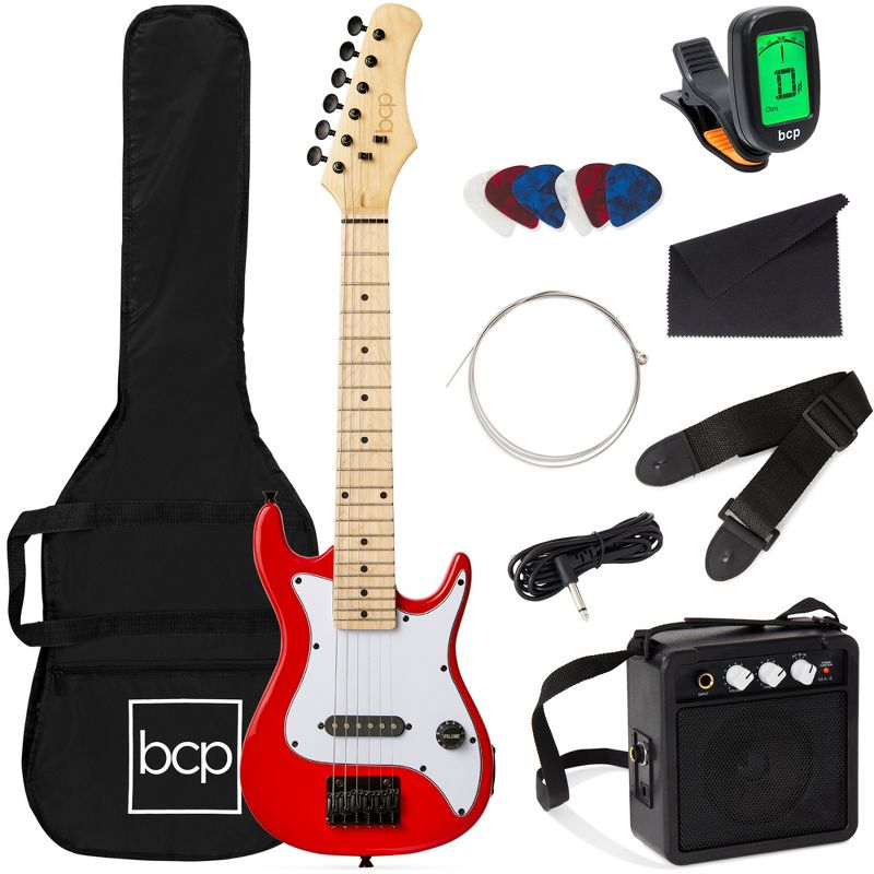 Best Choice Products 30in Kids Electric Guitar Beginner Starter Kit w/ 5W Amplifier, Strap, Case - Metallic Red