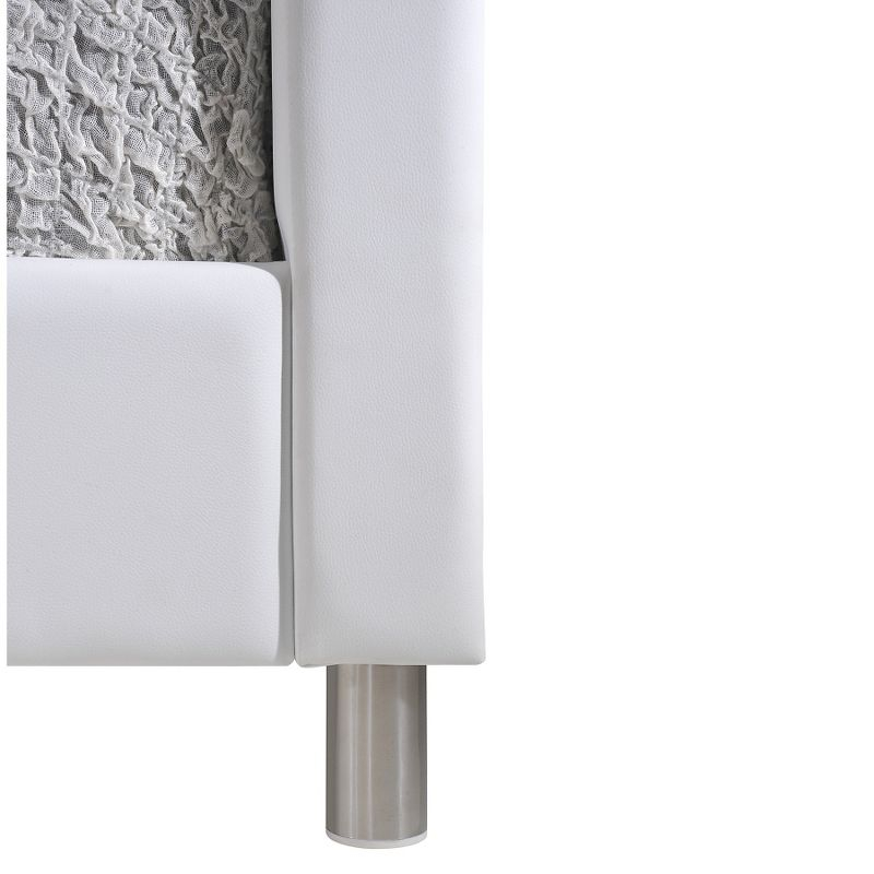 King Carlotta Modern Bed with Upholstered Headboard White - Baxton Studio: Faux Leather, Crystal-Studded, Silver Legs